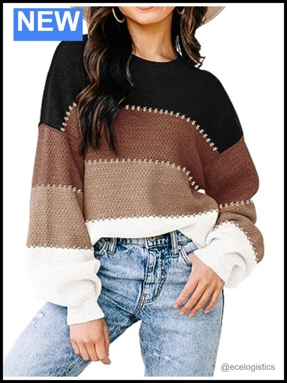 Oversized Crew Neck Pullover Sweater - Batwing Long Sleeve Tunic Top